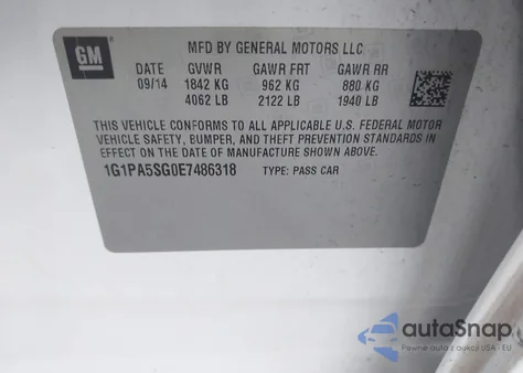 2014 Chevrolet Cruze Ls Auto from USA, damaged, VIN 1G1PA5SG0E7486318